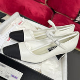 HIGH MARY JANE IN WHITE CALFSKIN AND BLACK SATIN